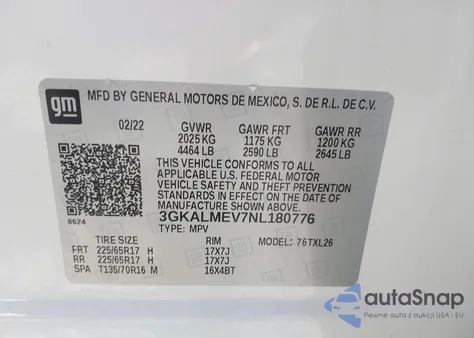 2022 GMC Terrain Fwd Sle z USA, uszkodzony, nr VIN 3GKALMEV7NL180776